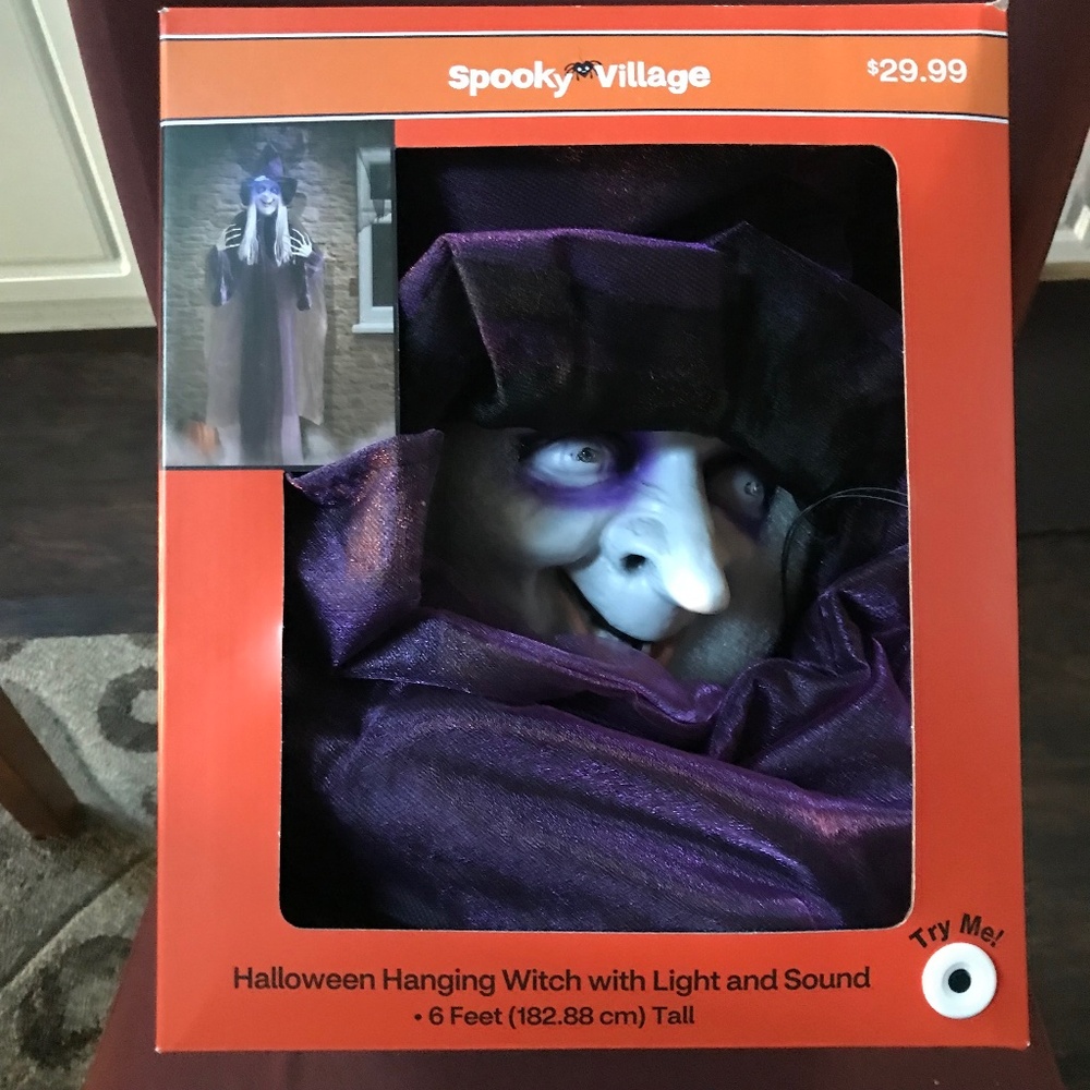 Spooky Village Halloween Hanging Witch With Light and Sound NEW 6 ft tall